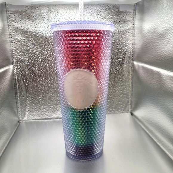 NWT!  Starbucks New Summer 2020 Rainbow Pride Studded Bling 24 Ounce Tumbler Cup - Picture 1 of 3